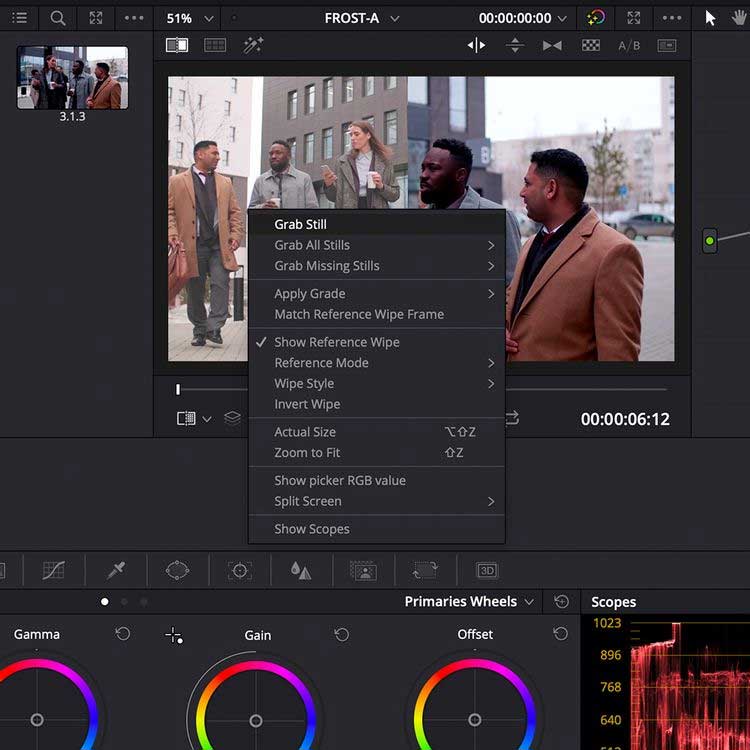 Chọn Grab Still trong Davinci Resolve