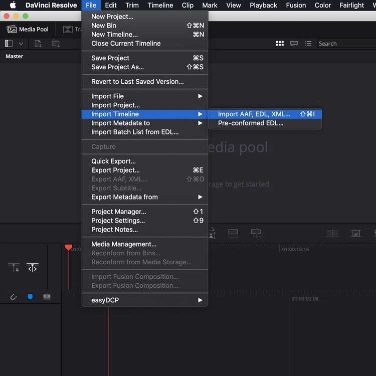 Nhập Timeline vào Davinci Resolve