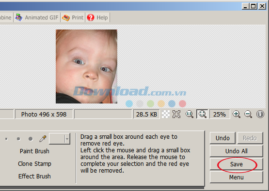Loại bỏ hiệu ứng mắt đỏ bằng PhotoScape